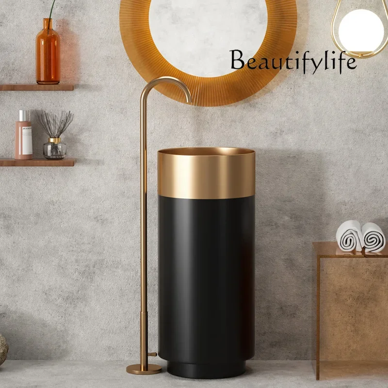 Stainless steel column basin creative double color floor basin hotel bathroom washbasin