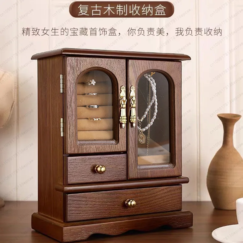 JEwelry Box Necklace JewelRy Solid Wood JewelrY Ring Box Large Capacity Household High-end Ear JewElry Storage