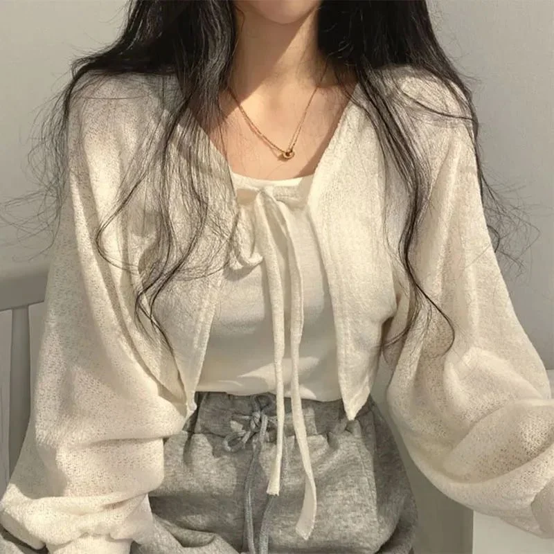 Rimocy 2024 薄い白いレースカーディガン女性の夏の日焼け止めリネンニットセーターレディースファイオン秋コレクション