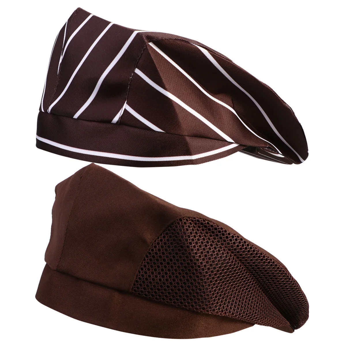 Chapeau de Chef de cuisine professionnel, casquette de travail pour Restaurant, béret de serveur confortable avec filet à café à rayures blanches, 2 pièces