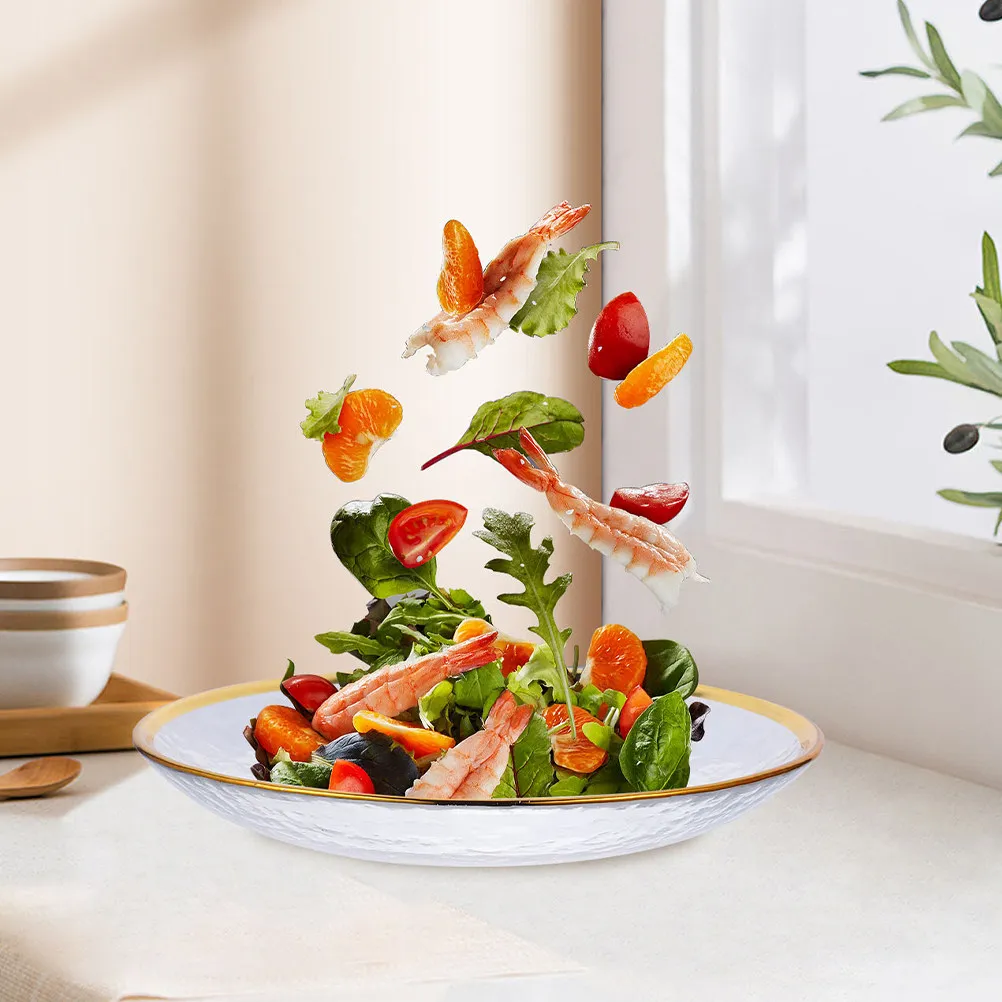 Japanese Style Golden Edge Glass Salad Plate Dish for Dessert Fruit Pasta Steak Breakfast Serving Multi-Function Household Food