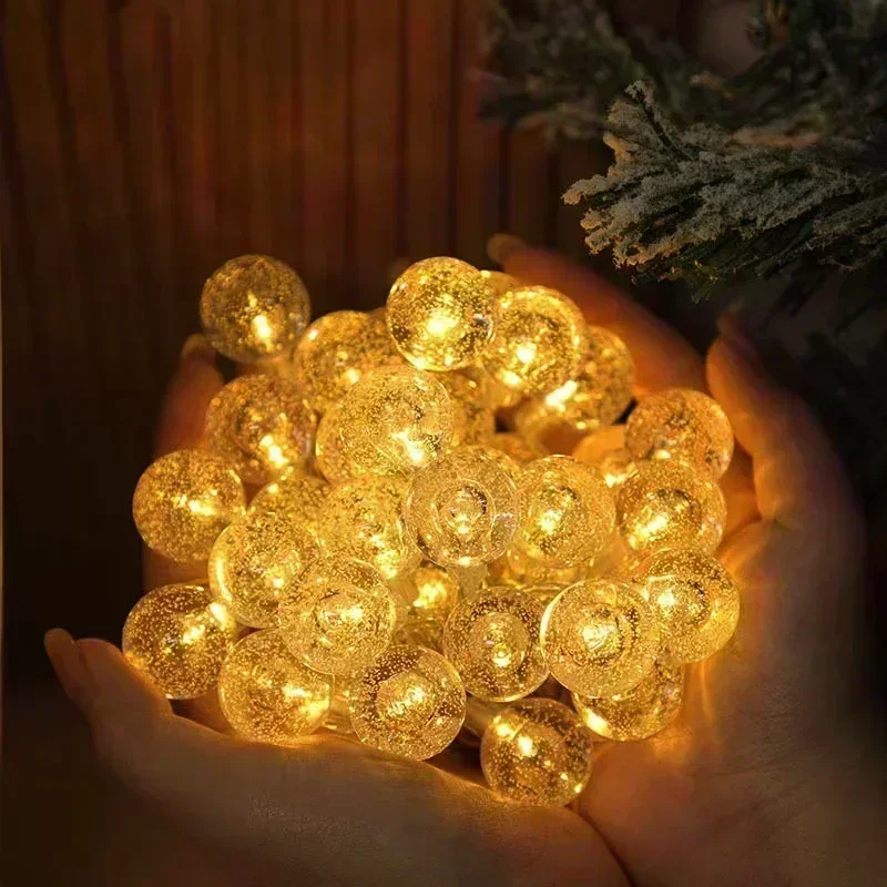 USB Bubble Ball Light String, Crystal Bead Fairy Lights, 1.5/6/10m 10/40/80 LEDs, 8 Modes Warm White for Wedding Party Christmas