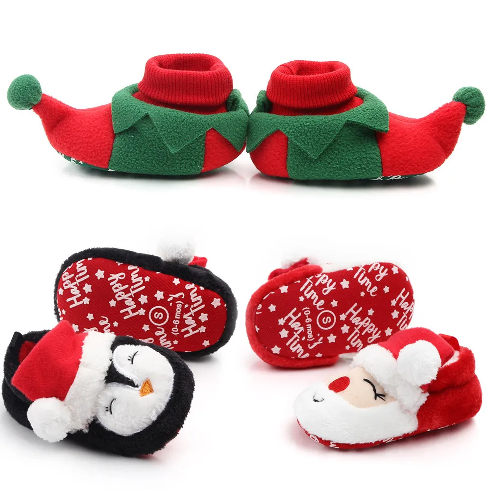 nfant Baby Girls Boys Winter Snow Boots Christmas Cartoon Santa Claus Warm Baby Walking Shoes for Home Party Wear