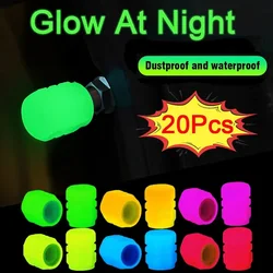 20PCS Luminous Tire Valve Caps Motorcycle Bike Wheel Nozzle Dustproof Tyre Valve Stem Fluorescent Night Glowing Car Decor