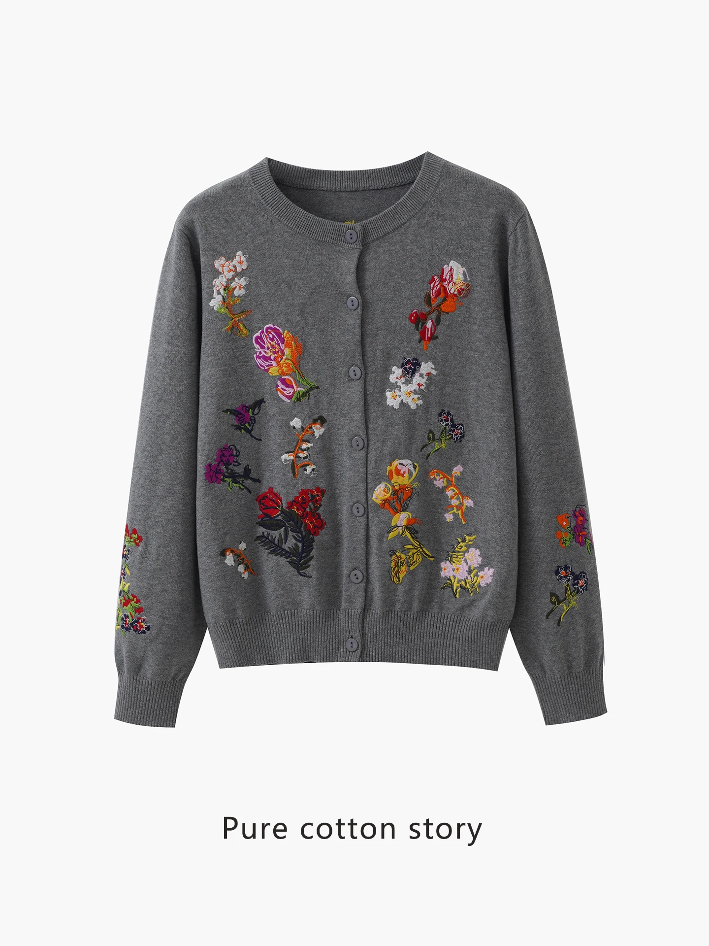 Цельный вышивка для тяжелой промышленности, 00% хлопок, круглый открытый кардиган, женский вязаный свитер, весенне-осенний тонкий свитер...