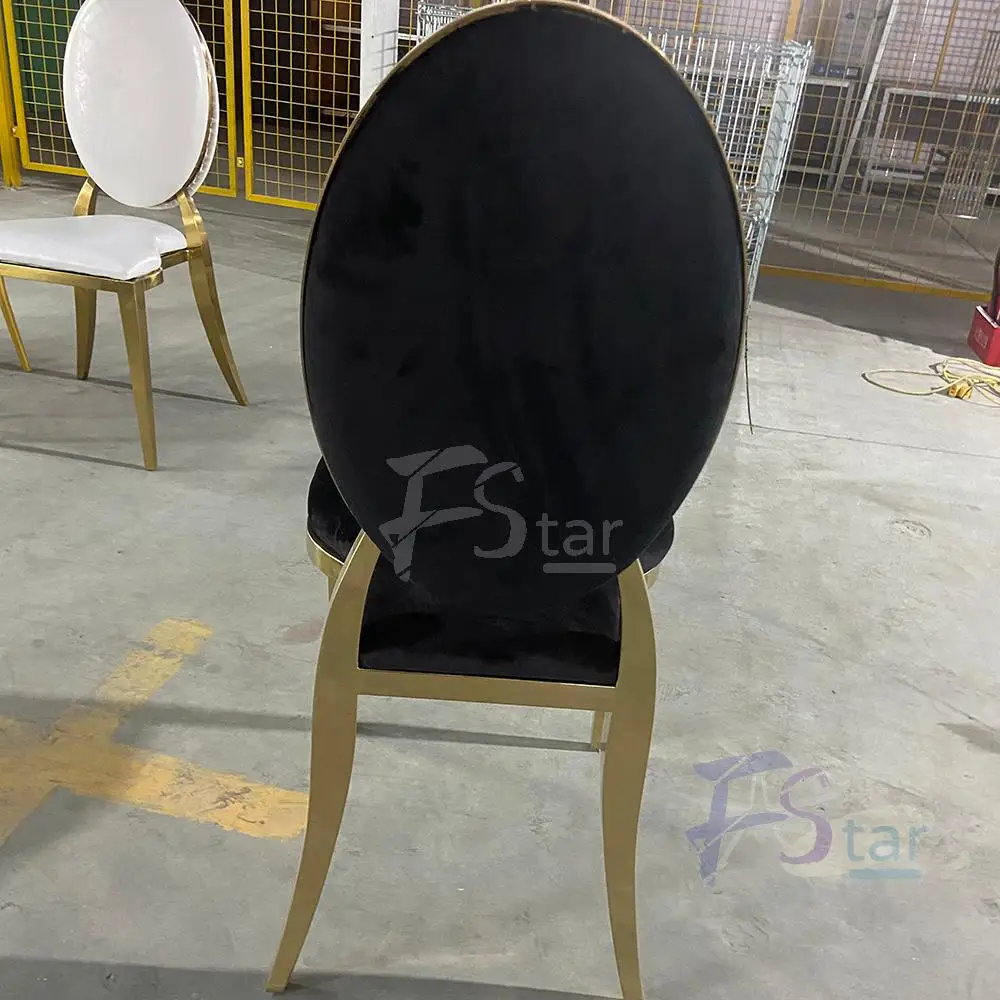 Wholesale Modern Stackable Stainless Steel Furniture Gold Oval Back Black Velvet Dining Chair