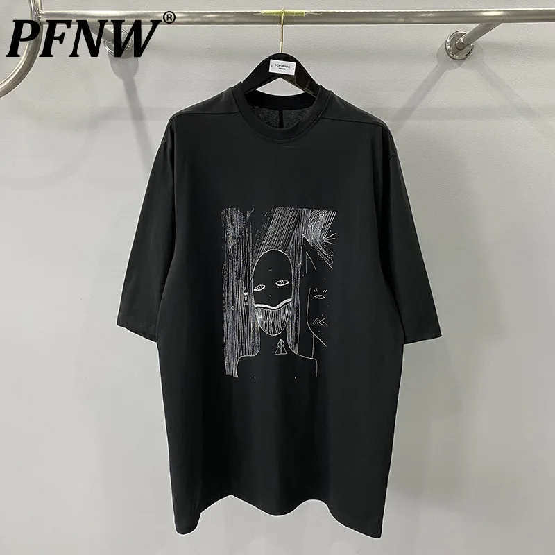 PFNW Unisex Darkwear Embroidered Printting Black Half Sleeve T-shirts Summer Trend Fashion Loose Causal O-neck Tee Top 28W5917