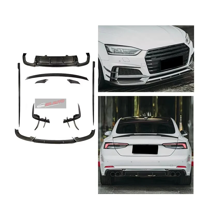 For 17-19 For Audi A5 B9 Carbon Fiber Bumper Front Lip Side Skirt Exhaust Rear Lip Spoiler New