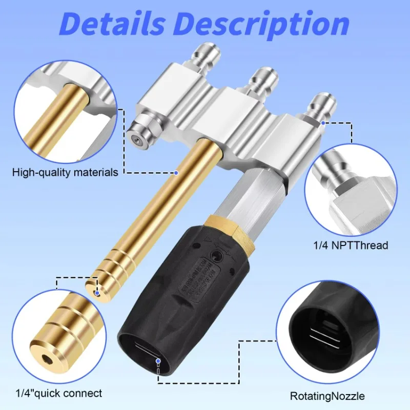 

3-in-1 Adjustable Downstream Soft Wash Nozzle M5 Twist Nozzle Shooter Tip 1/4 Connector for Use with Pressure Washer 3-7 GPM