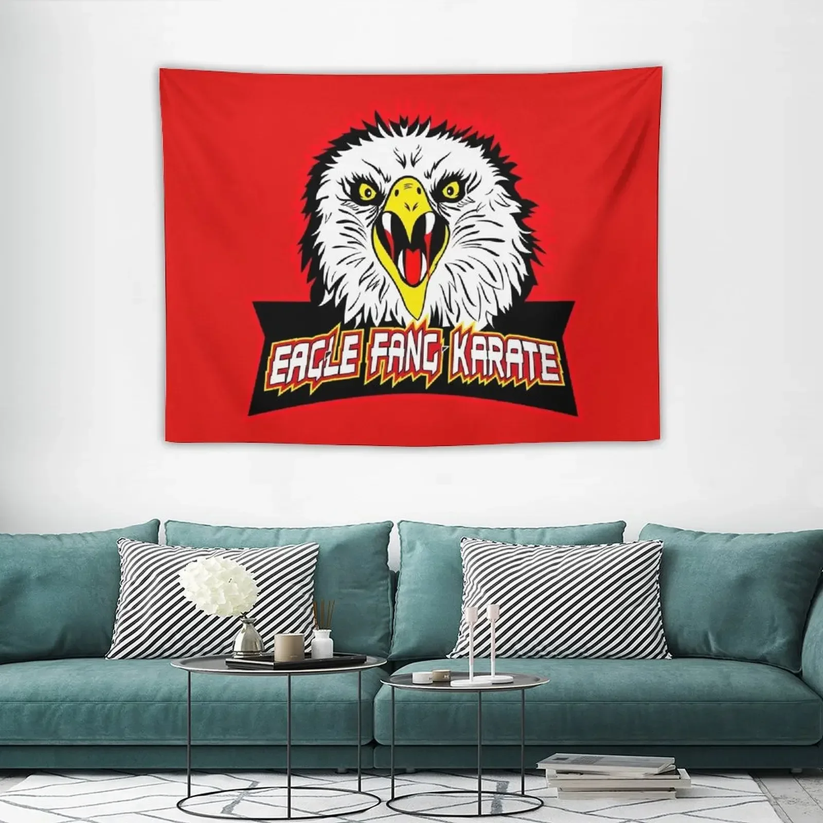 

(RED) Original Badass Eagle Fang Karate dojo logo (symbol martial art 80s) Tapestry Bedroom Decoration House Decoration Tapestry
