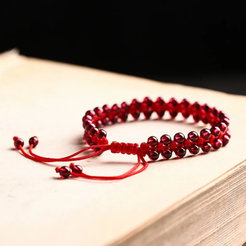 Natural Garnet Bracelets for Women Wine Red Crystal Year of Birth Red String Braided Hand Chain Niche Anklet Bracelets Gifts