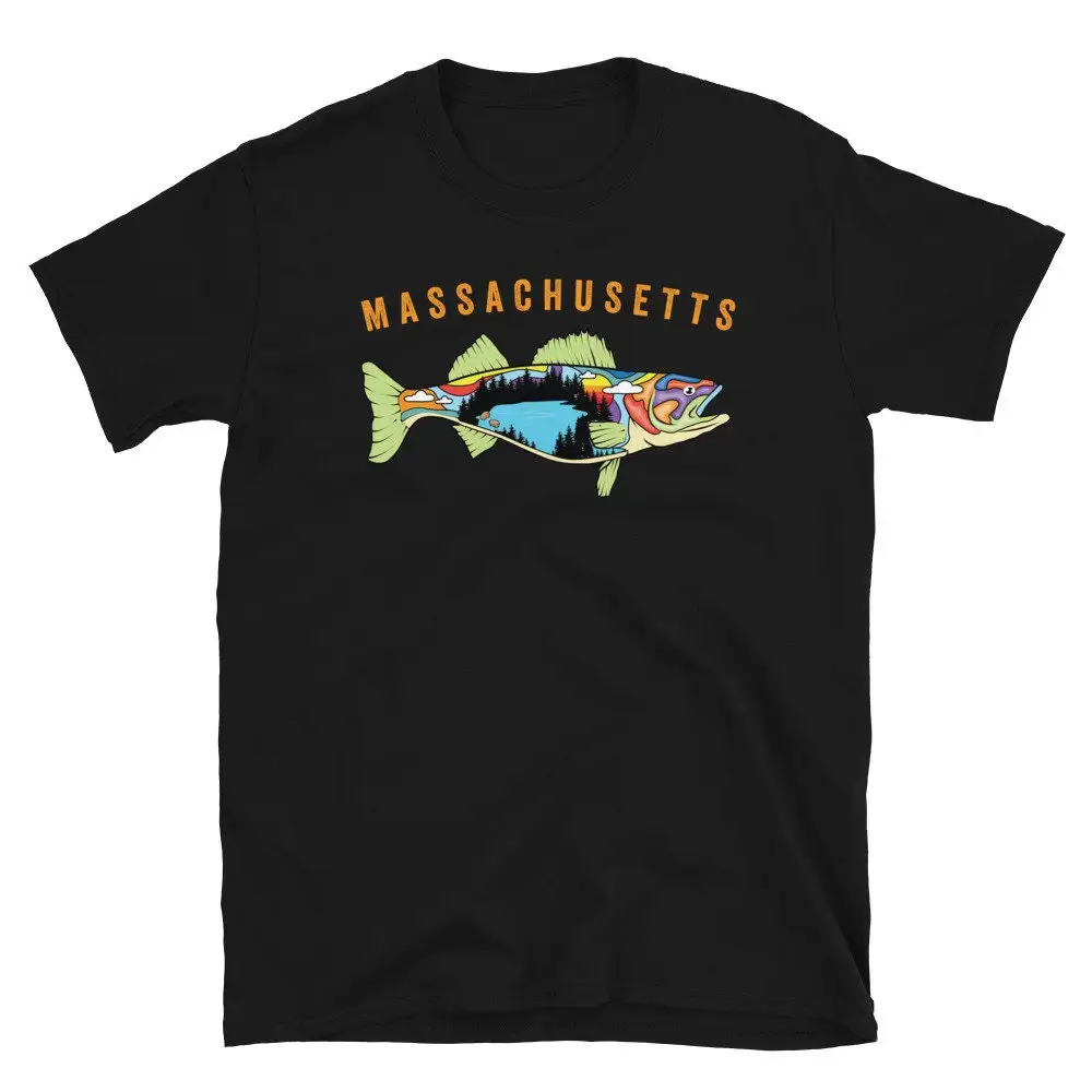 Massachusetts Fishing T Shirt Walleye Fish Fisherman Fishermen s State Map Unique