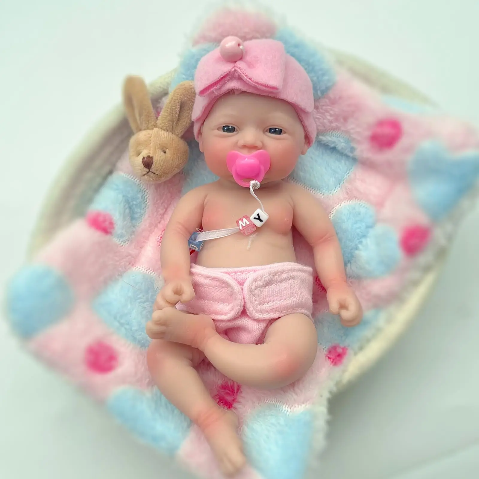 Mire & Mire Reborn Baby Dolls Silicone Full Body - 7-Inch Mini Realistic-Newborn Tiny Babies Smiling Girl-Pink clothes