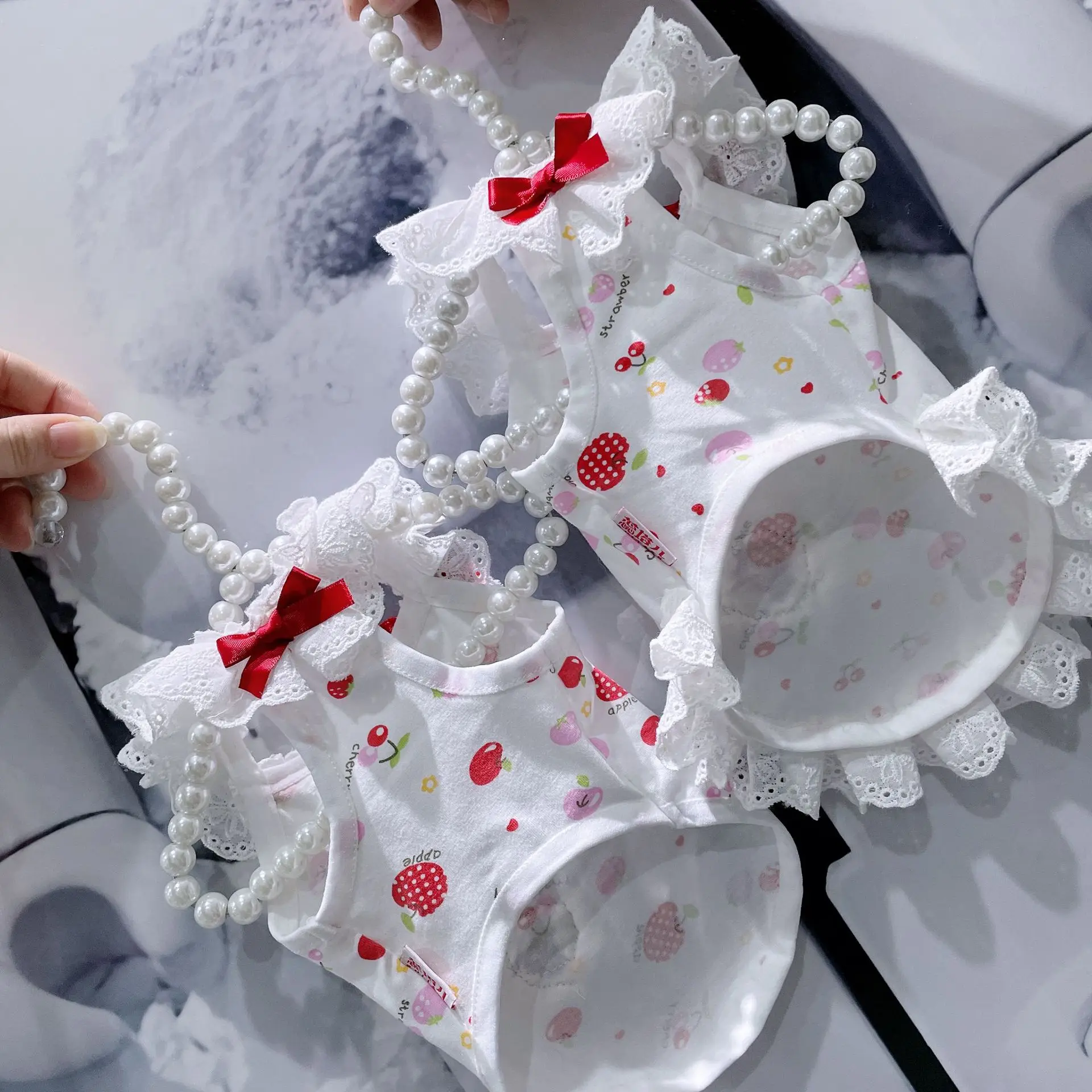 Cute Strawberry Print Dog Clothing Fashion Cotton Sling Princess Vest Dress For Small Medium Dog Poodle Pet Dog Clothes Pajamas