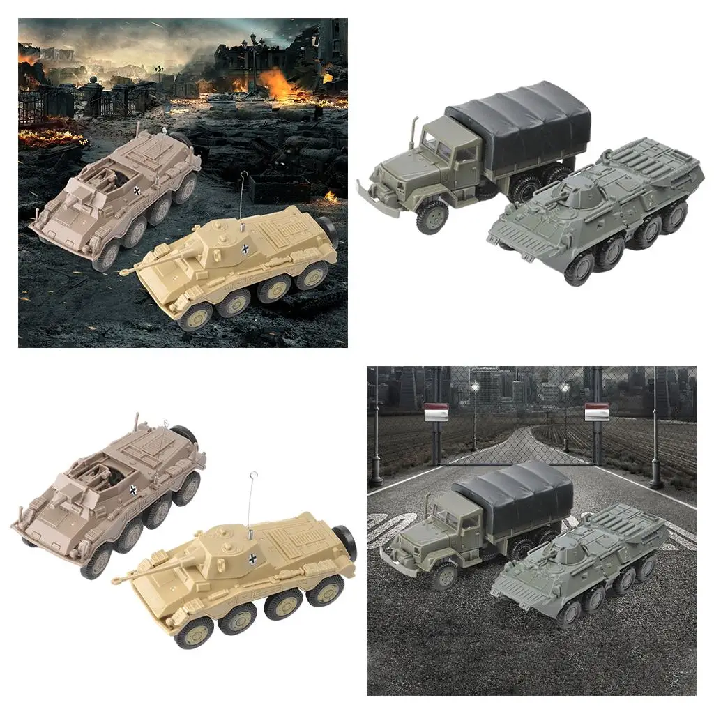 4 PCS Armoured Tank Truck Vehicle 1/72 Battle Model Kit Toys Playset Gift