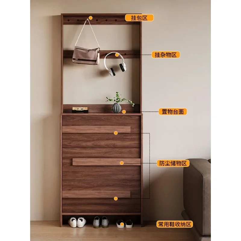 Medieval solid wood drawer tipping bucket shoe cabinet ultra-thin shoe rack new household door side cabinet