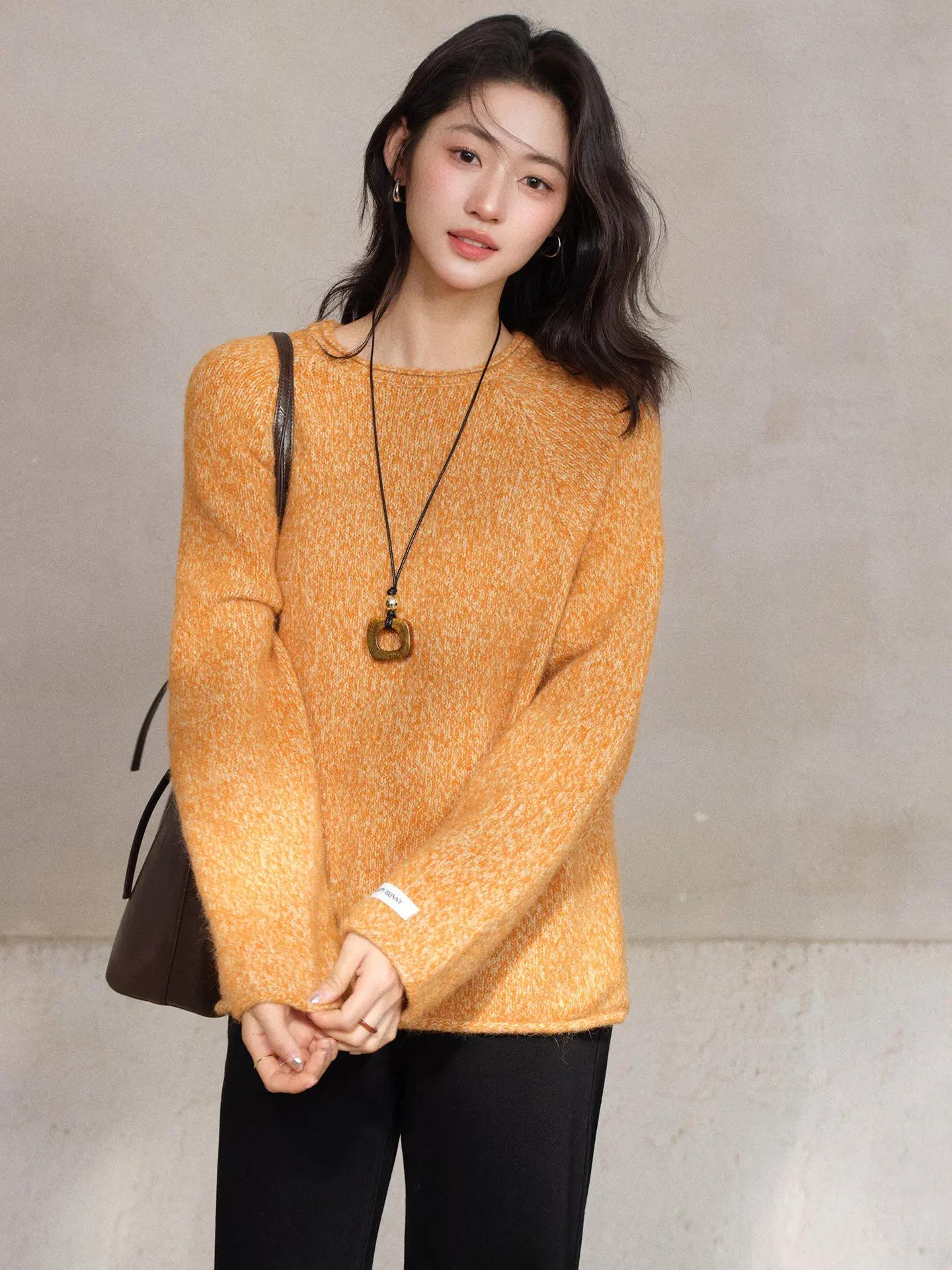 Soft Knit Raglan Sleeve Pullover Sweater Women Relaxed Rolled Edge Crew Neck Lazy Style Spring Top Lady Daily Layering Essential