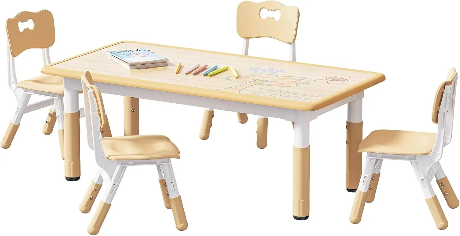 

Kids Table and 4 Chairs Set, Height Adjustable Toddler Table and Chair Set, Graffiti Desktop, Non-Slip Legs, Max ,