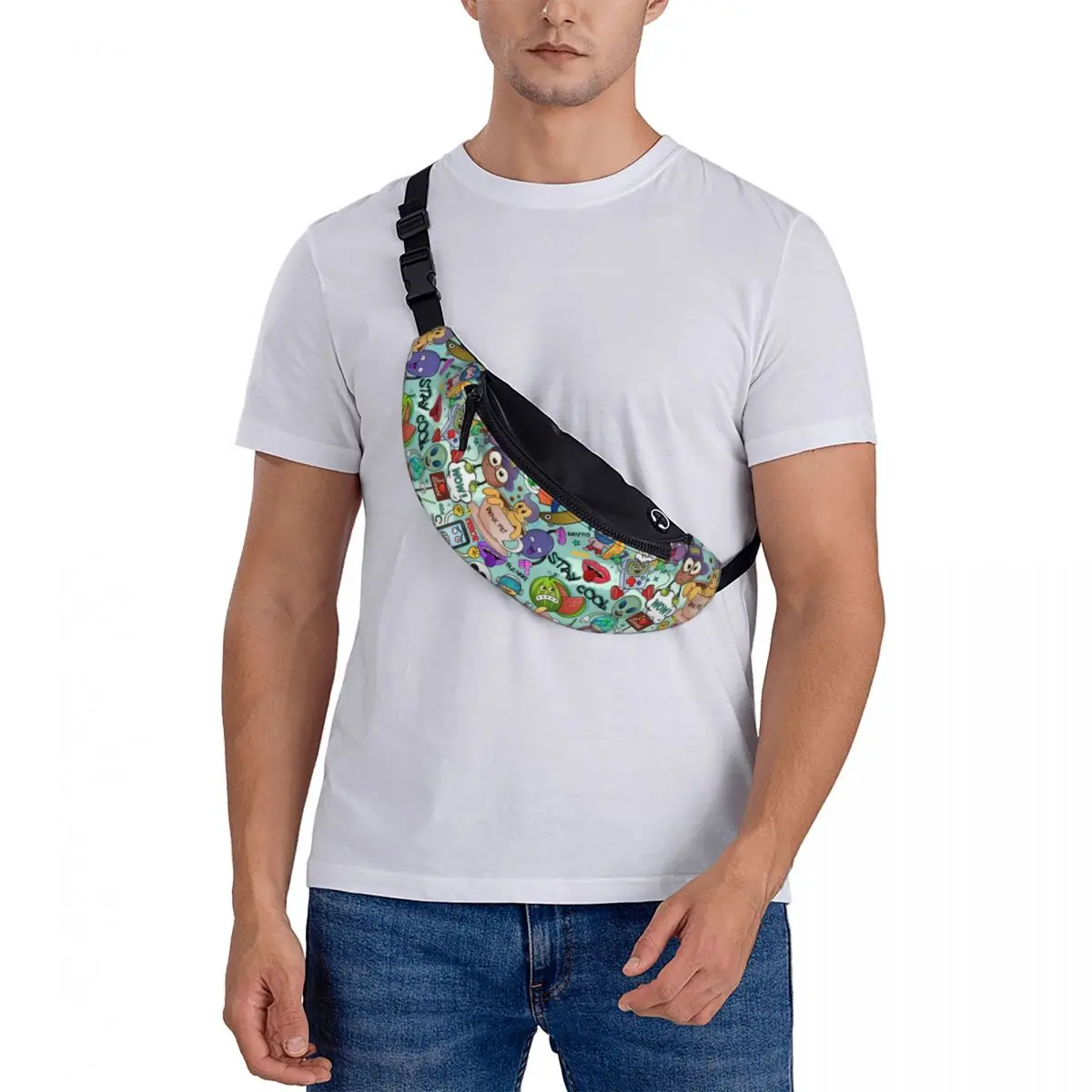 Custom Bizarre Stripfiguren Alien Graffiti Fanny Pack Mannen Vrouwen Casual Crossbody Heuptas Voor Lopende Telefoon Geld Zakje