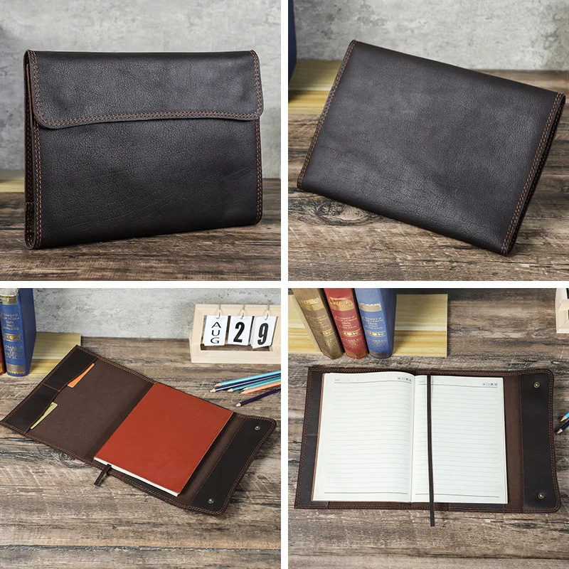 Full Grain Leather B5 Notebook Cover Handcrafted Portable Flip Business Journal Sleeve Cowhide Planner Protector For Daily Work