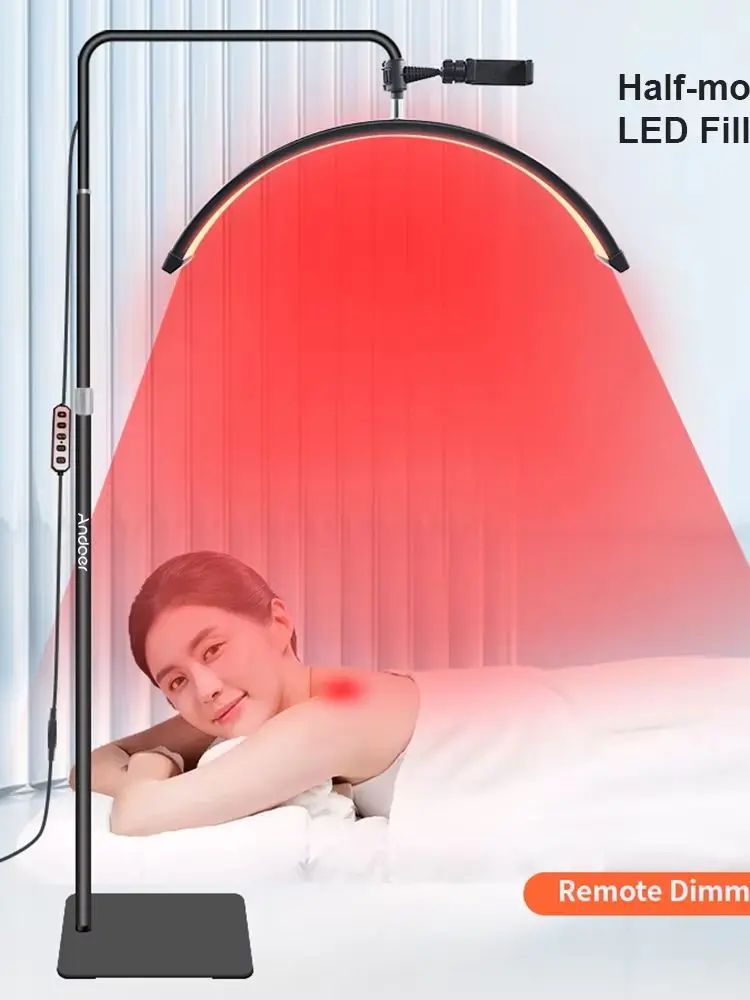 HD-M6XR 36W LED-Boden-Videoleuchte, halbmondförmiges, dimmbares Fülllicht mit 5600K weißem und rotem Licht, 186 cm Metallständer