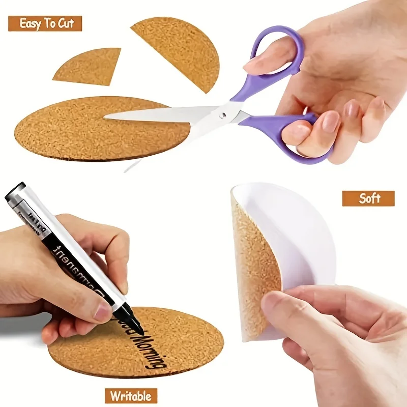 20 Pieces Cork Coasters, Self-adhesive Cork Coasters, Insulated Solid Color Placemats, Round, Square Cork Cushions, for Coasters