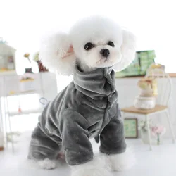 Dog Velvet High Neck Four Legged Jumpsuit Autumn and Winter Home Clothing Base Shirt Teddy Bear Cat Clothes Puppy Clothes