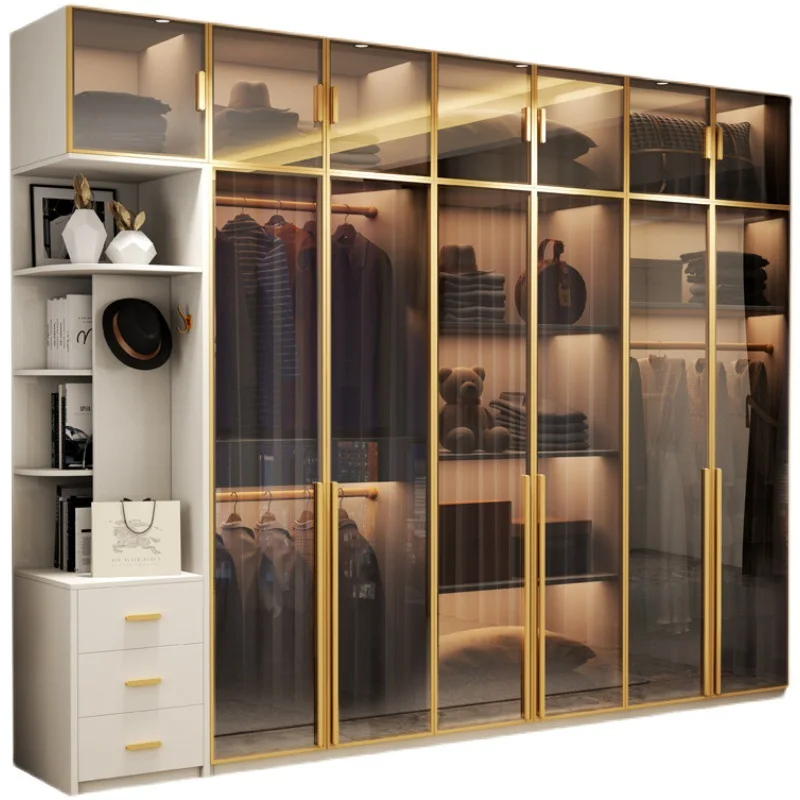 

Luxurious modern simple wardrobe, glass cabinet door, multifunctional closet, household bedroom, wardrobe