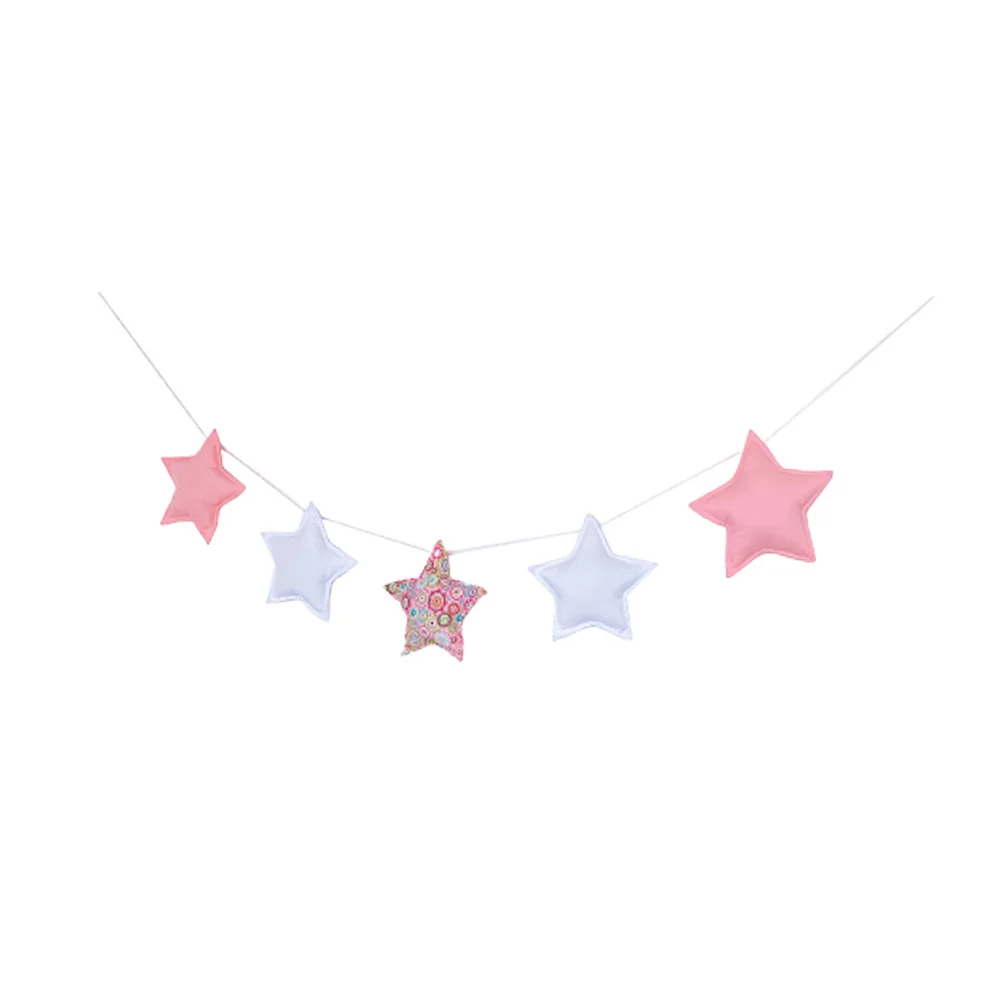 

5 Stars Garland Hanging Decor in Pink and White Fabric for Crib Wall Decoration Star String Room Party Decor
