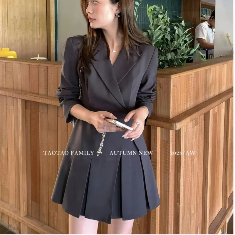 Korean Style Simple Versatile Fashionable Suit Dress Women's New Temperament Pleated A-line Skirt
