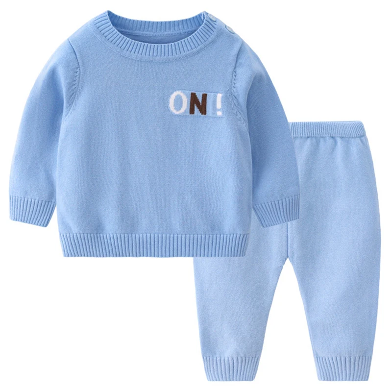 2Piece Spring Autumn Baby Boy Luxury Clothes Girls Outfit Sets Korean Fashion Letter Knitted Sweater+Pants Kids Clothing BC2473