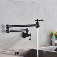 Brass In-wall Black Kitchen Sink Faucet Single Cold 360 Degree Rotating Folding Faucet Balcony Laundry Pool Extended Faucet