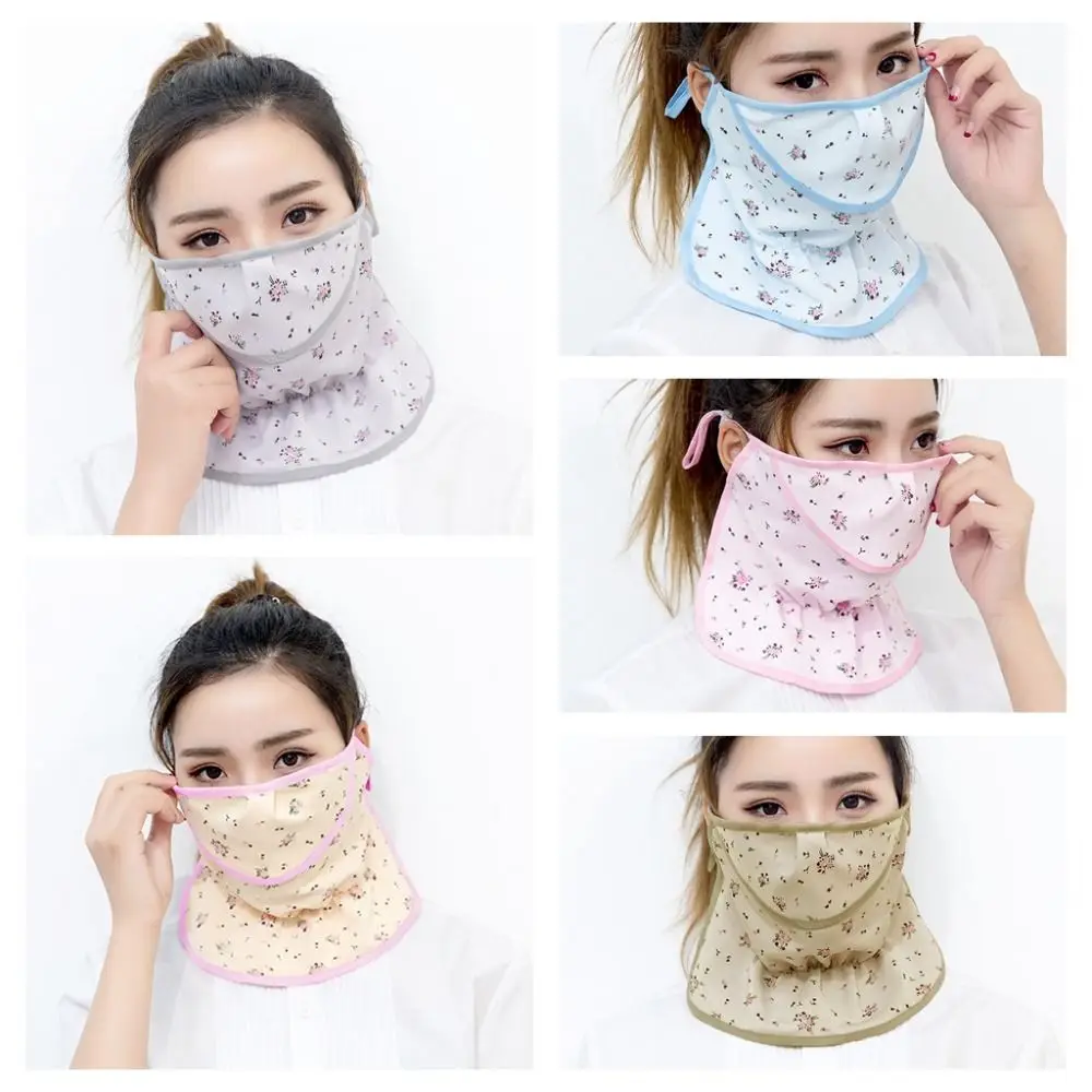 Flower Sunscreen Face Veil Outdoor Face Gini With Neck Flap Summer Ice Silk Face Mask Cycling Veil Anti-UV