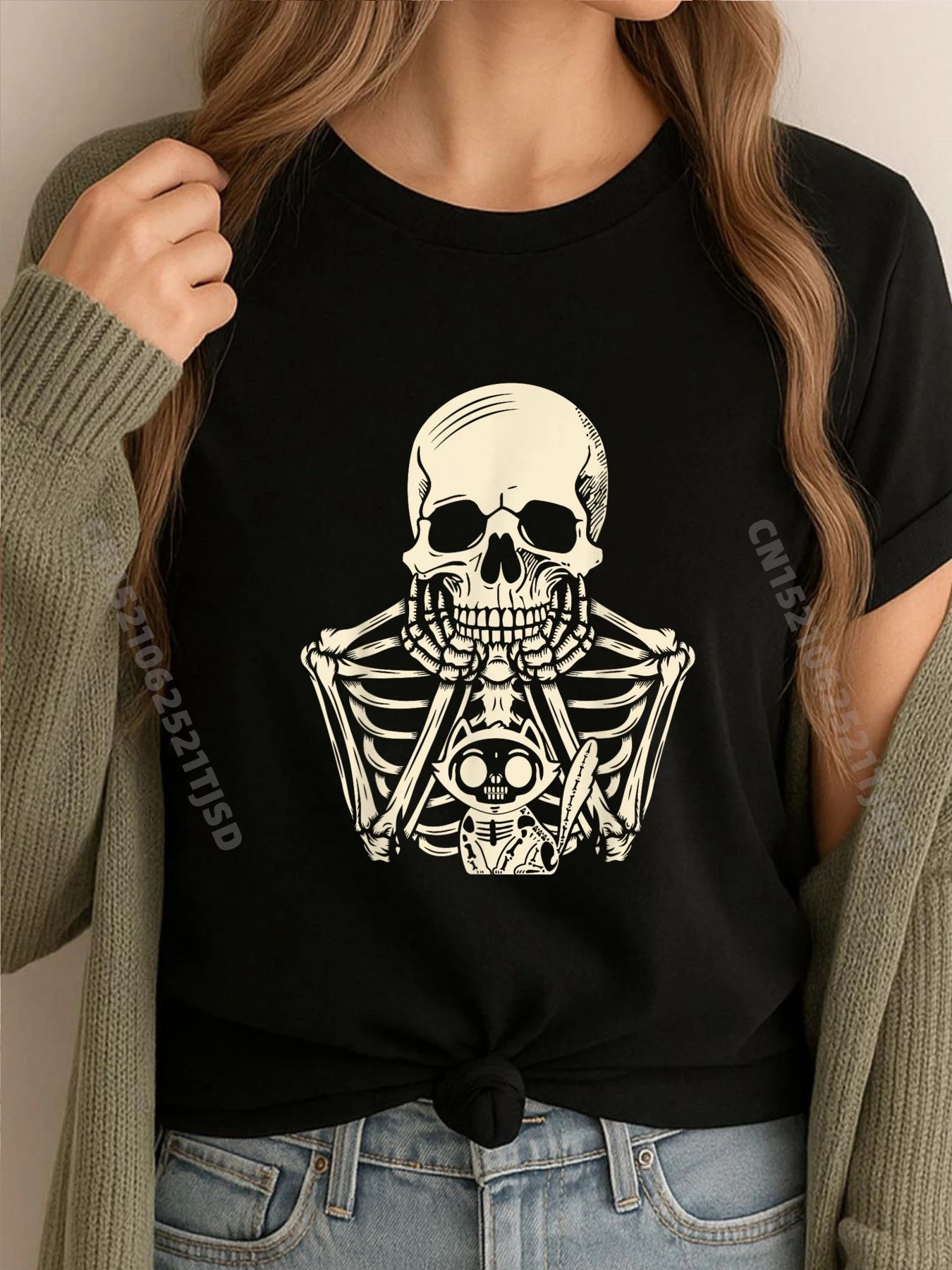 

Skeleton Holding Cat Funny Halloween Cat Lover XS Graphic T Shirts Funny T Shirts England Style