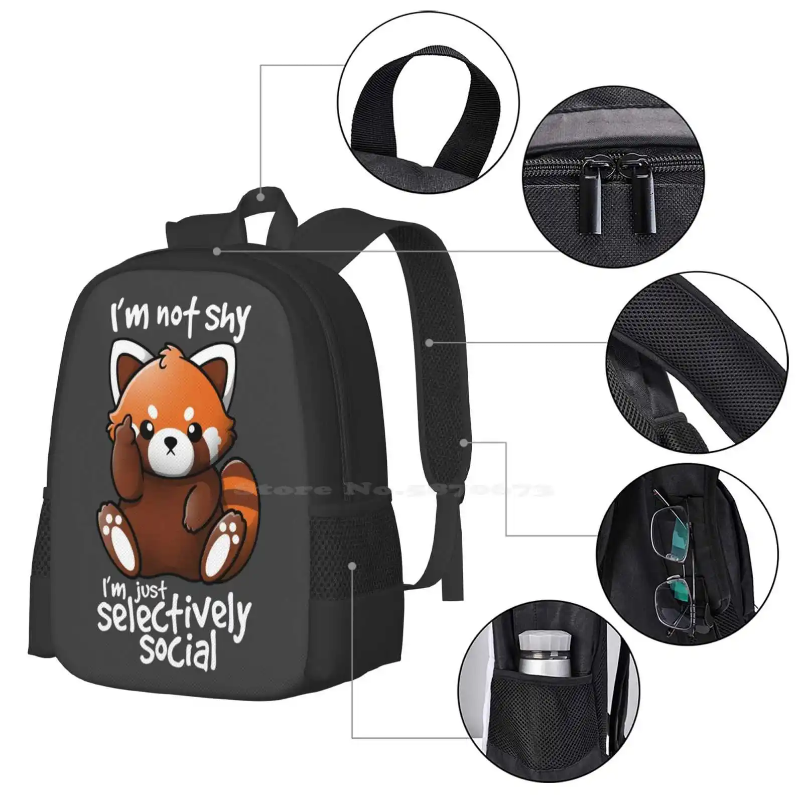 Shy Red Panda Hot Sale Backpack Fashion Bags Im Not Shy Just Selectively Kawaii Chibi Rude Funny Animal Red Panda Redpanda Cute