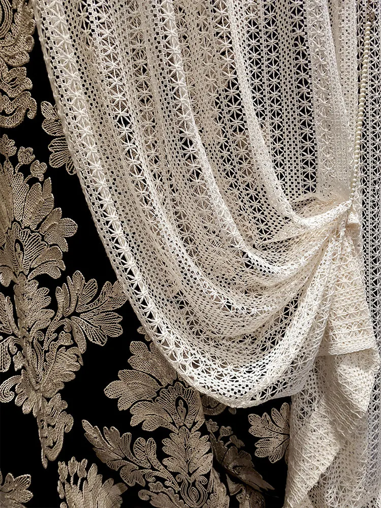 Luxury Vintage-style Lace French-style Sheer Curtains for Living Dining Room Bedroom New Style American White Tulle Window Decor