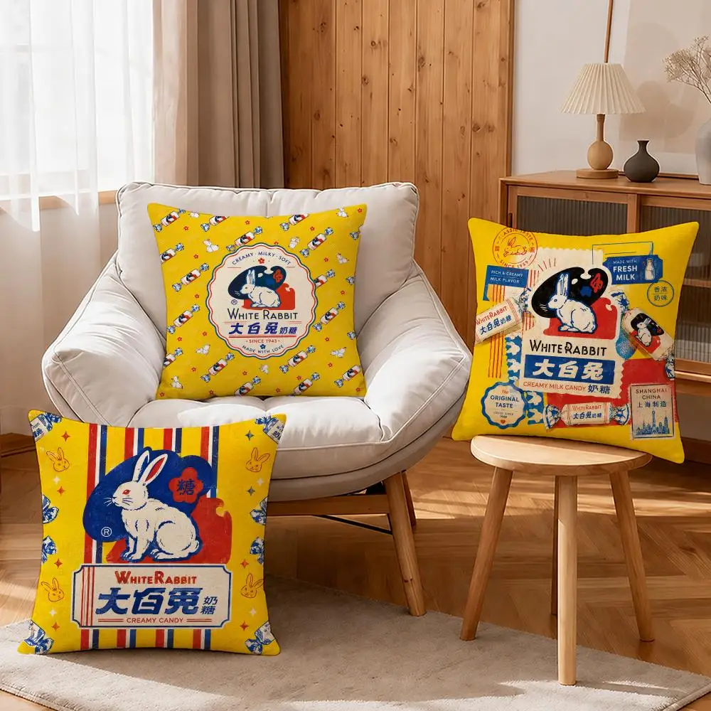 Art White Rabbit Cushion Cover Linen Anti-Mite Antibacterial Cushion Cover Invisible Zipper Sofa Decor
