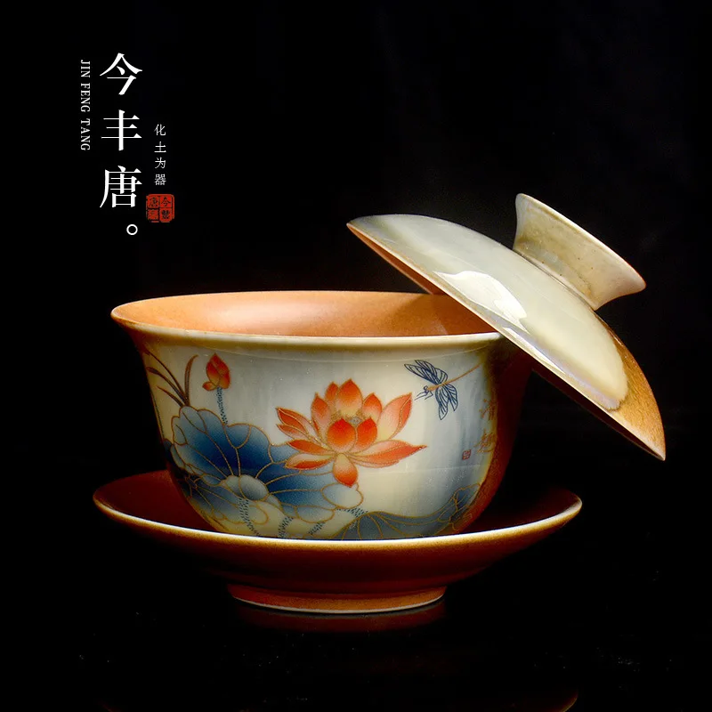 

Hover cover bowl not hot lotus Kung fu tea set ceramic single high-grade swivel cover