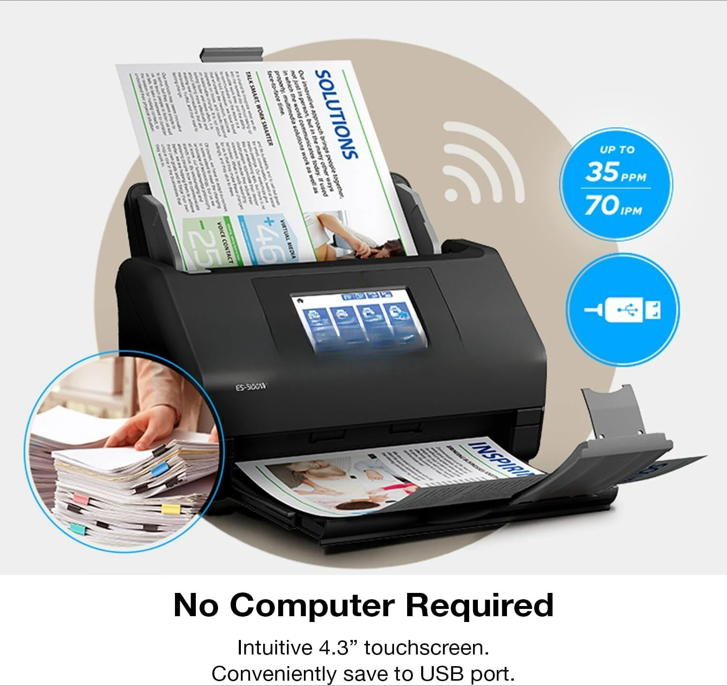 Workforce ES-580W Wireless Color Duplex Desktop Document Scanner for PC and With 100-sheet Auto Document