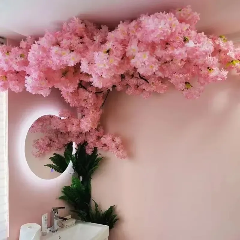 wholesale silk wedding background artificial cherry tree vine flower home wall decoration fashion decorative plant