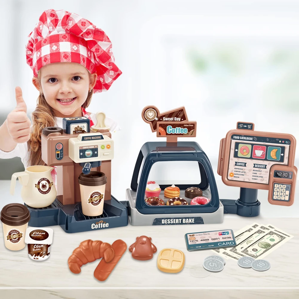 WizKidz Coffee Maker Toy Playset - Caixa registradora Sobremesas Donuts Bolos Diversão Role Play para crianças Aniversário Atividades de aprendizagem precoce