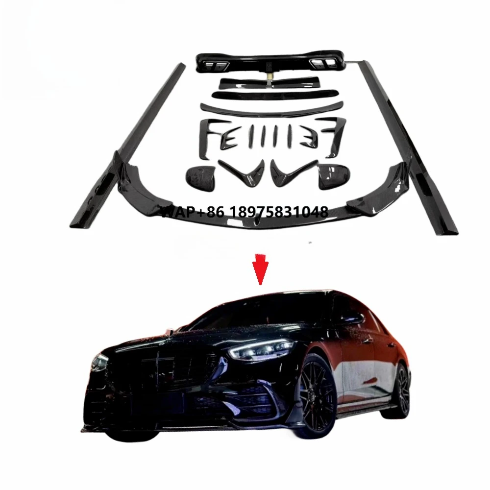 Dry Carbon Fiber Front Bumper Air Intake Side Skirts Lip Body Kits for  Bens S Class W223 Upgrade to MSY Body Kit