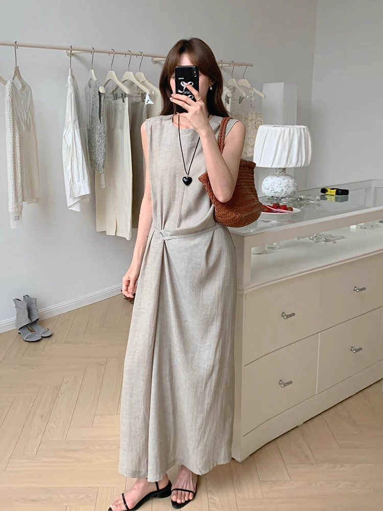 Gilet estivo in cotone e lino da donna nuovo Dr con cintura design asimmetrico gonna lunga coreana Sle vita ampia No Sve