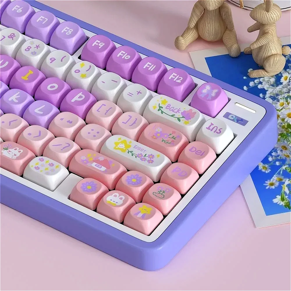 PBT material 125/136 keys, SOA-like purple, keycaps, purple rabbit little Zou Ju, suitable for mechanical keyboard keycaps