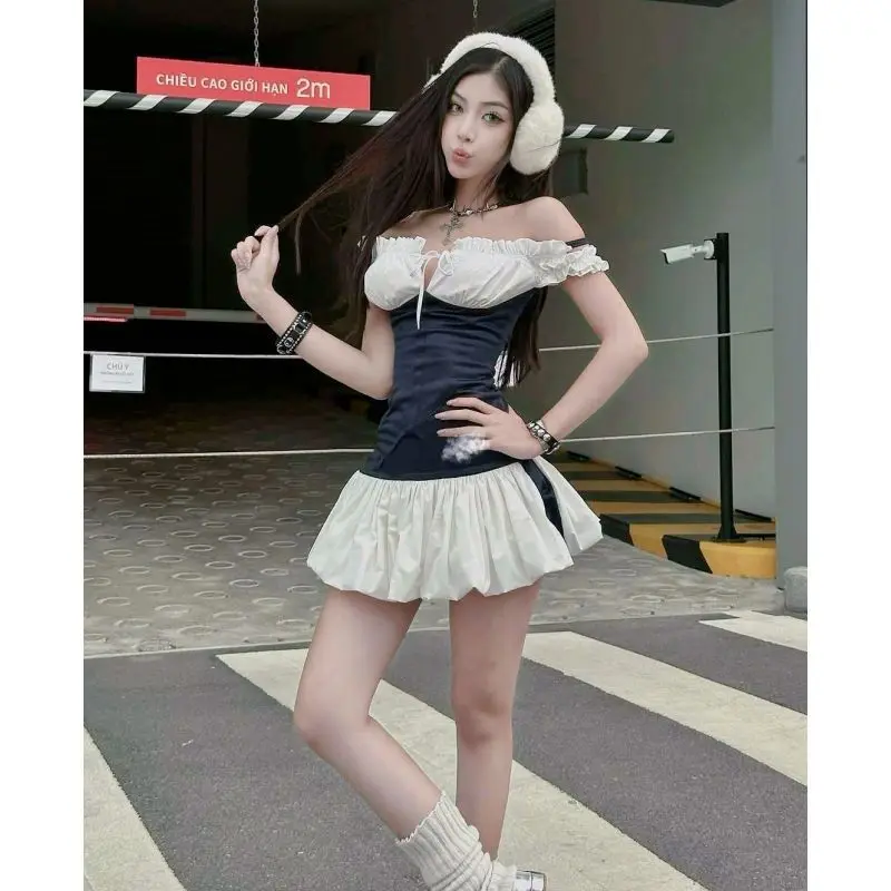 

Summer Preppy Style Korean Popular Designer Women's Two Pieces Set Strappy Tops + Flower Bud Mini Skirt Slimming Woman Clothing