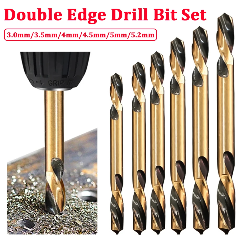 

6pcs Double-headed Twist Drill Stainless Steel Metal Bit Set 3-5.2mm HSS Electric Drill Screwdriver Drilling Woodworking Tools