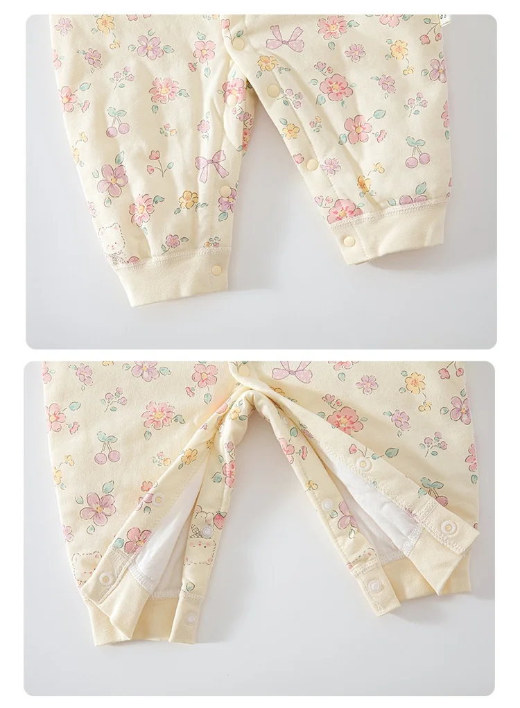 2026 Herbst Baby Neugeborenen-Strampler 0-24M Jungen Mädchen Blumendruck Gepolsterter Body Weicher Warmer Säuglings-Overall für den Alltag – Detail 9