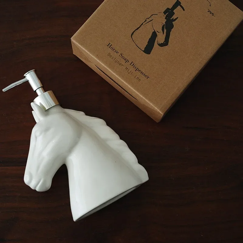 Nordic White Horse Head Ceramic Soap Dispenser,Luxury Bathroom Lotion Bottle for Hand Wash, Shower Gel Container,Home Decor Gift