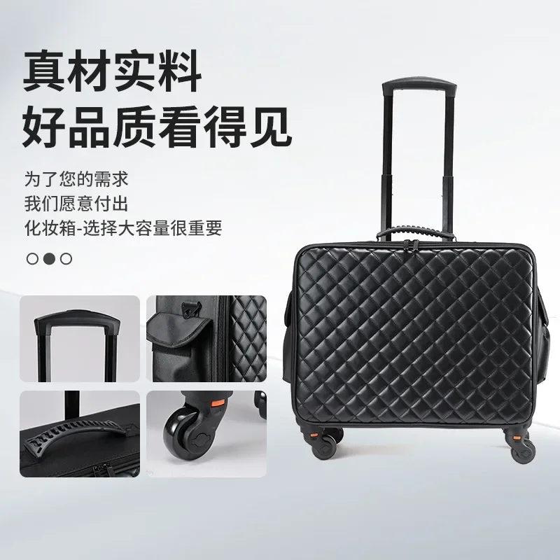Large Rolling Cosmetic Trolley Makeup Train Case, Durable Storage Box with Wheels, Hair Styling Tools Organizer for Travel
