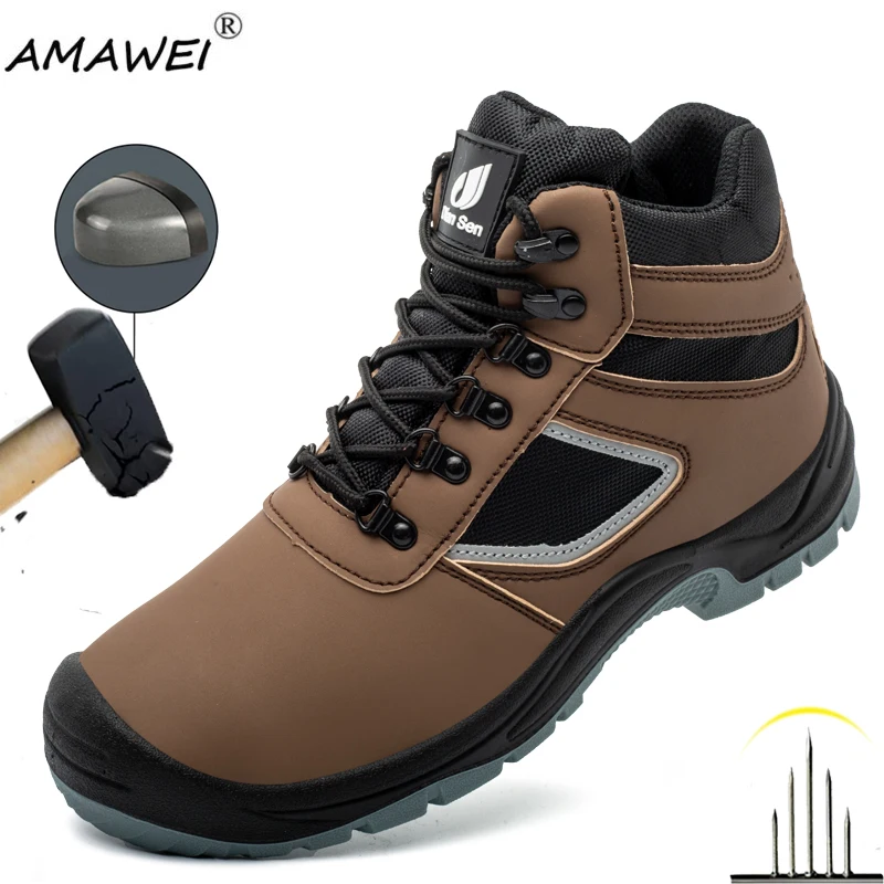

Men Safety Boots Indestructible Shoes Sneakers Steel Toe Protective Boots Anti-smash Anti-puncture Work Safety Shoes Anti-slip